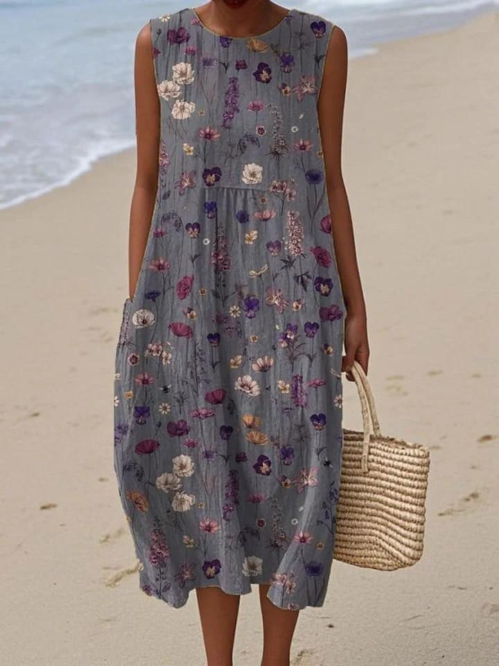 Sleeveless dress new pleated large version loose casual round neck D printing source