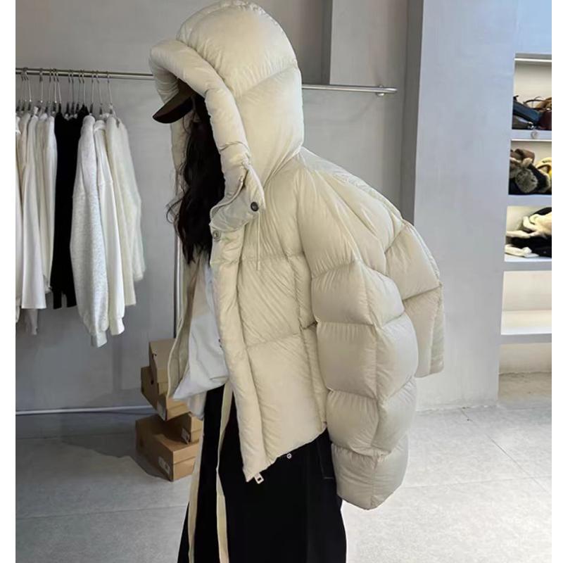 Abrigo Corto de Plumas Retro para Mujer Chaqueta Acolchada de Invierno con Capucha Ropa Exterior Gruesa de Algodón Moda Vintage Tendencia