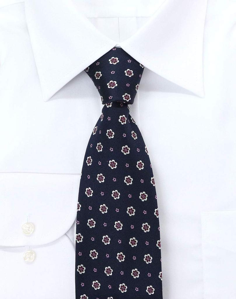 Brand Made In Kyoto Jacquard Fine Embroidery [Michiko London] Necktie, Japan, 100% Silk, Weave, Pattern, (C Pattern Navy)