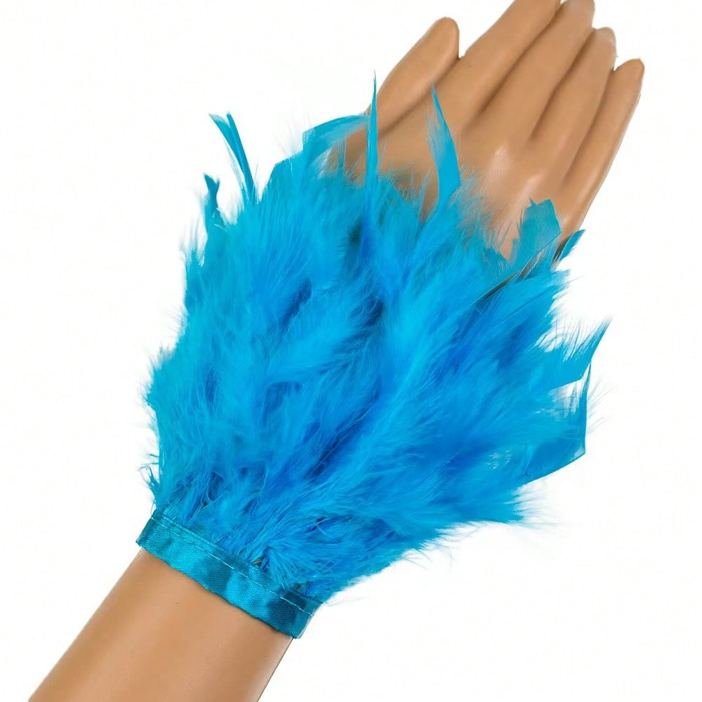 A Bohemian Style Women's Artificial Feather Bracelet - Elegant, Charming, Gorgeous, and Fashionable Women's Hook and Loop Wrist Accessory