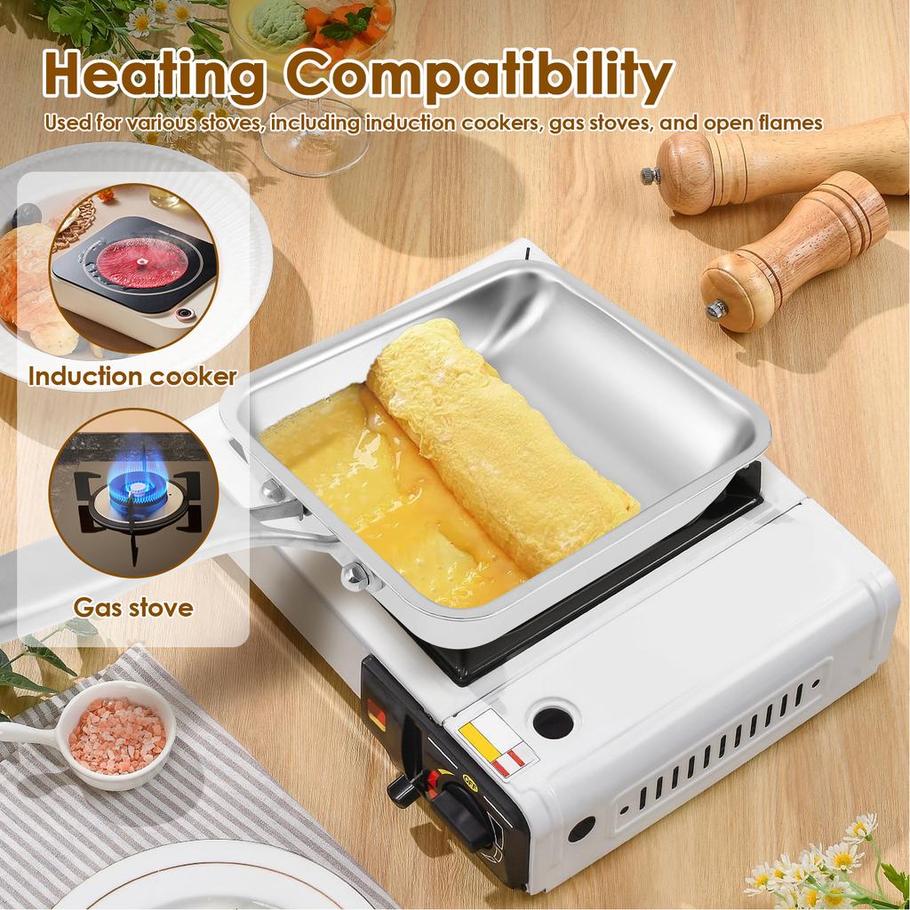 Japanese style Tamaki style stainless steel frying pan with heat-resistant handle stainless steel multifunctional cooking pot