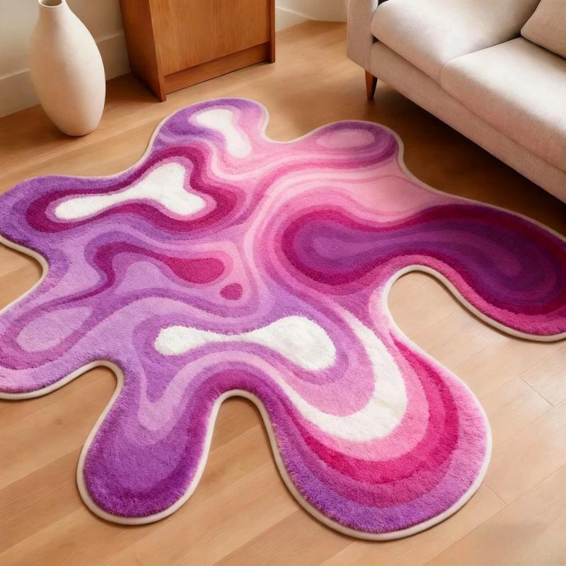 Gradient Coloured Irregular Shape Soft Puffy Rug Living Room Bedroom Rug Modern Home Decoration
