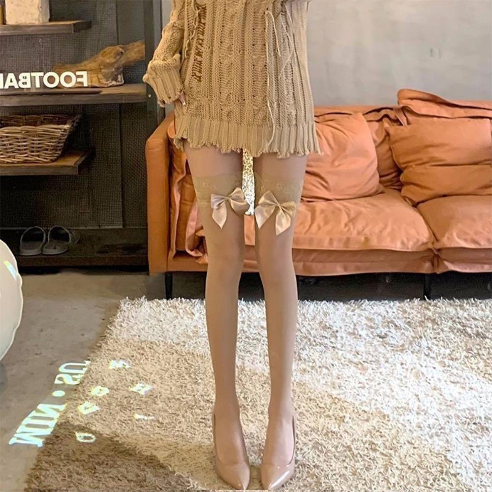 Lace Lace Stockings, Sexy Style, Pure Skin Tone, Bow Skin-penetrating Stockings, Good Knee Socks In Spring, Summer and Autumn