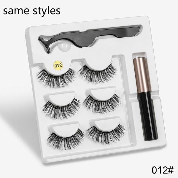 New 3 Pairs Normal Magnetic Eyelashes 5 Magnet 3D Mink Eyelashes Set With Eyeliner Tweezers Natural False LashesMakeup