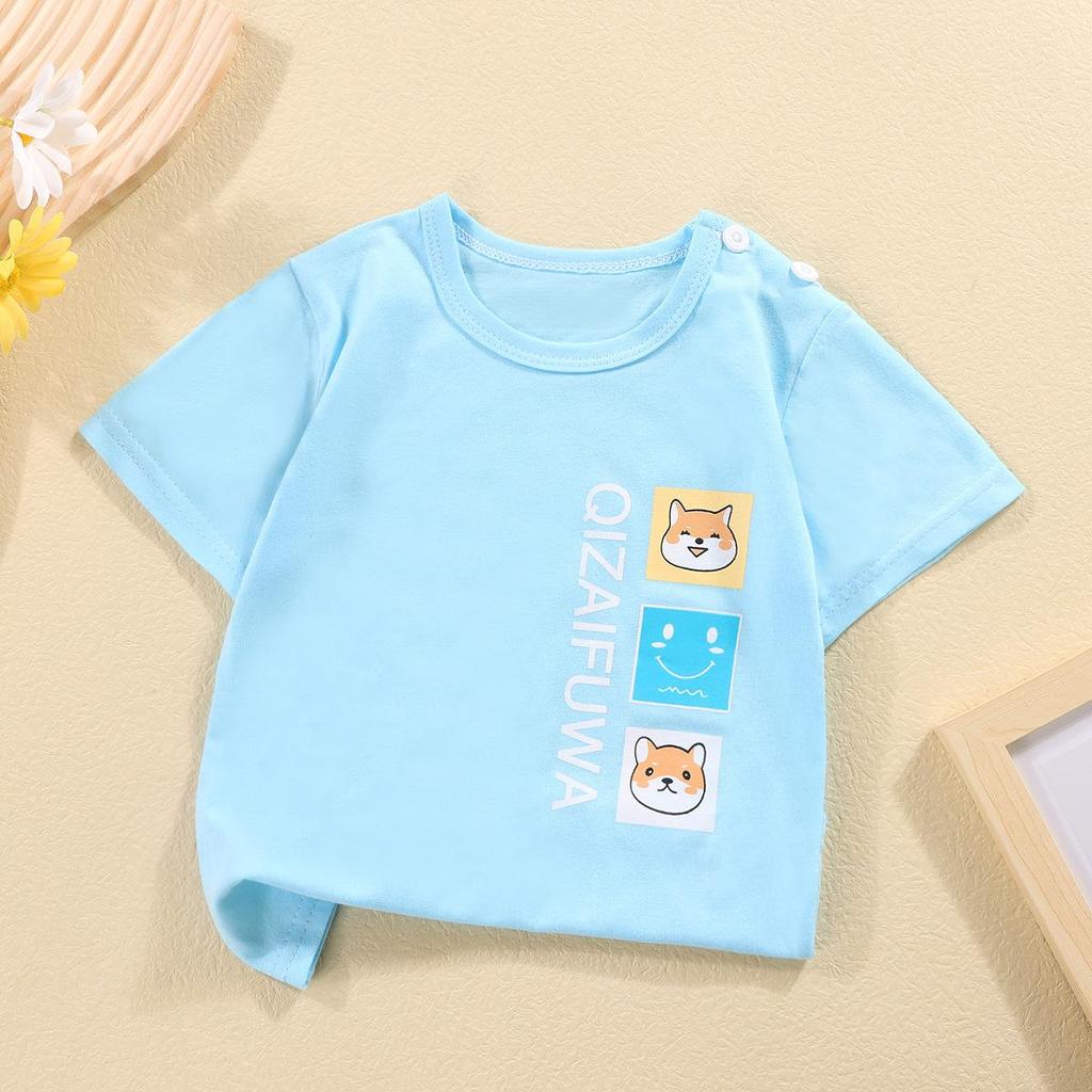 Children's Round Neck Pure Cotton Fun Short Sleeved Boys and Girls
