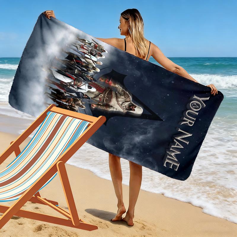 Name Custom Assassin Creed Print Beach Towel, Large Soft Quick Dry Towel for Beach Camping Swimming
