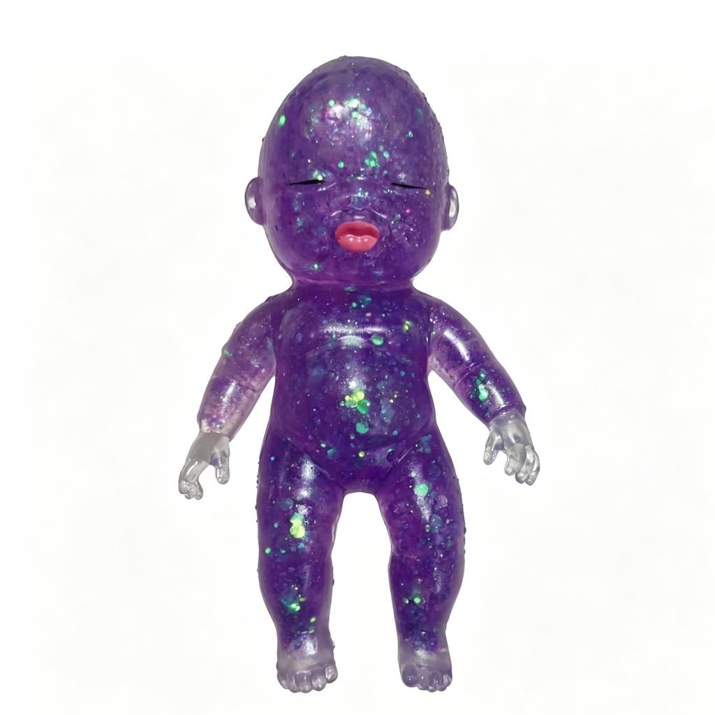 10cm Soft Squishy Stress Relief Doll Toy with Glitter Sparkle Flexible Material Sensory Squeeze Toy for Kids and Adults