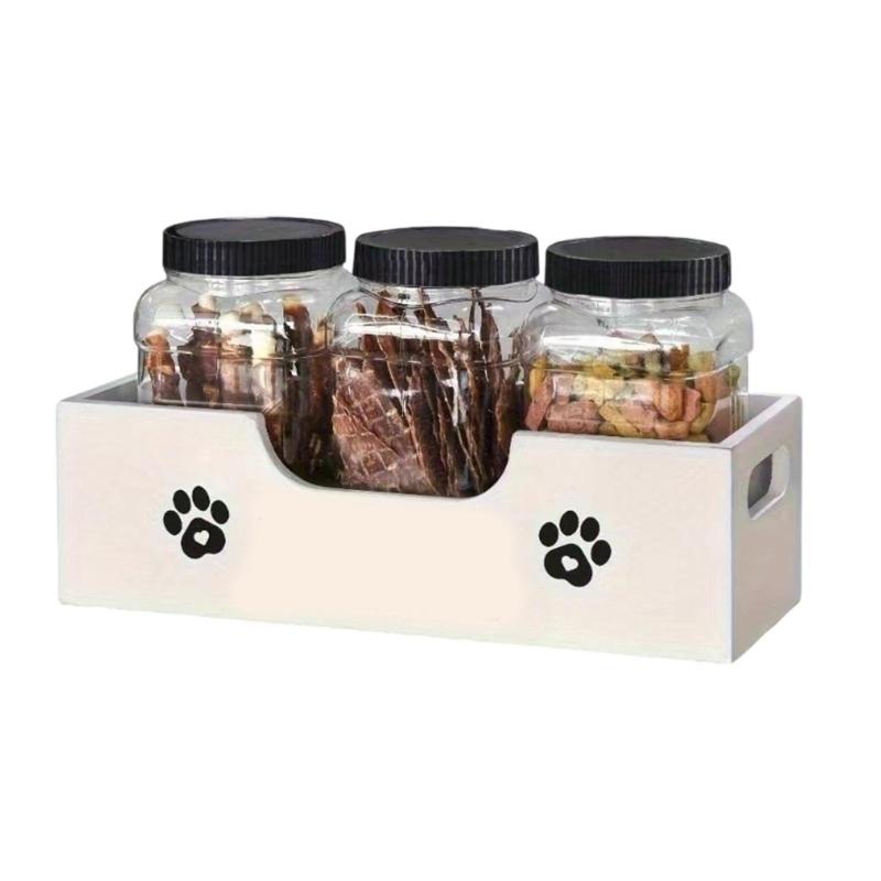 Multipurpose Wooden Pet Pantries Storage Solution With 3 Label Ready Containers Food Organizers For Treat Categorization