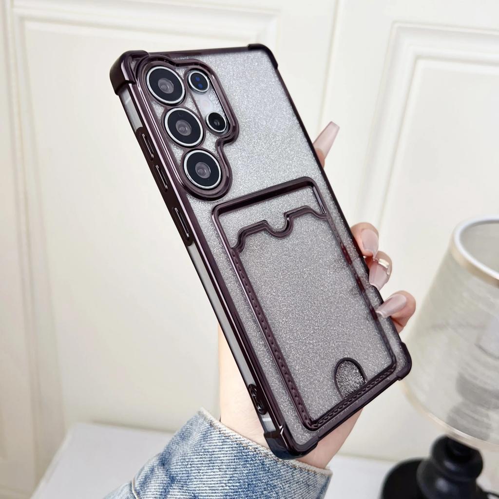Custodia con Paillettes Gradiente e Portacarte, Placcatura Trasparente Per Samsung S25 S24 S23 S22 Ultra Plus A55 A35 A25 A54 A15 A14 A24 Cover Antiurto
