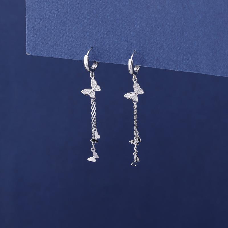 S925 Silver Butterfly Tassel Earrings Women Elegant Simple Ear Jewelry