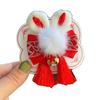 2023 Chinese New Year Embroidered Bow Hair Clip with Rabbit Ears - Red Side Clip for Little Girls