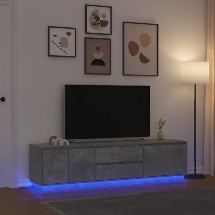 VidaXL TV Cabinet with LED Lights Concrete Grey 193.5x41x50 Cm, TV Stand, TV Unit, Multimedia Cabinet, TV Bench, Furniture 3328438