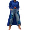 Veste chemise longue ample pour femme Col boutonné Vêtement d'extérieur décontracté Design multicouche léger Fentes latérales