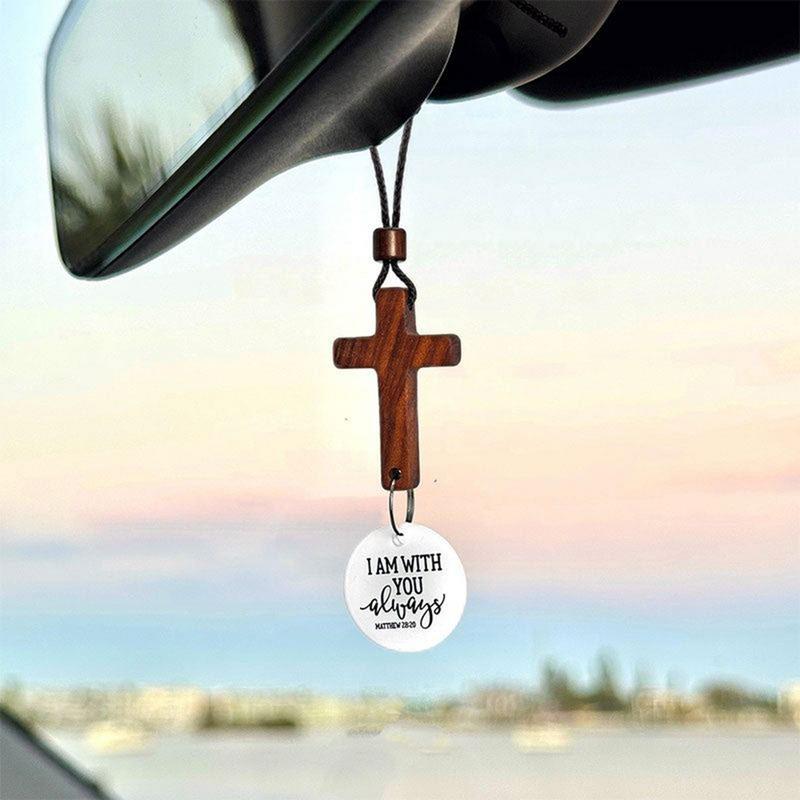 Rear View Mirror Cross Wooden Auto Ornament Rear View Lightweight Automotive Interior Rearview Religious Decor For Friends