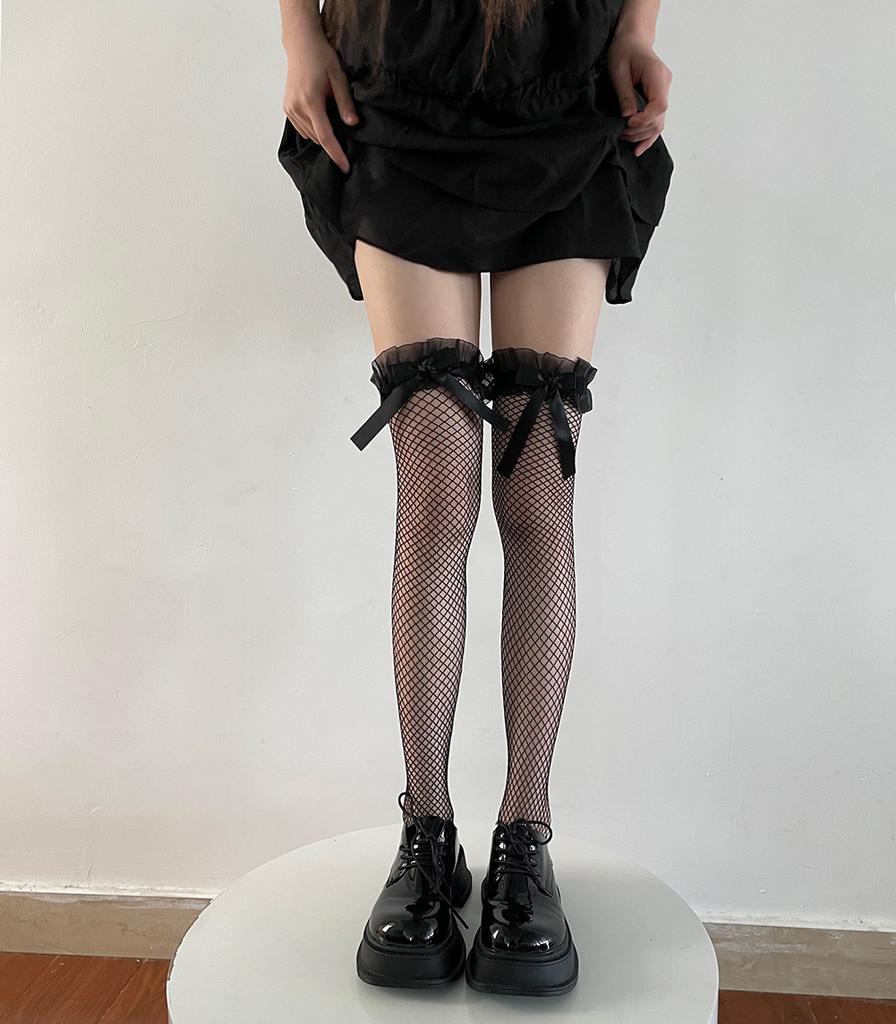 Sexy krajka Mašlička Vysoké punčochy Japonský styl Lolita Dámské Punčochy Dlouhé ponožky Nylon Transparentní Sladké Dívčí Vysoké ponožky