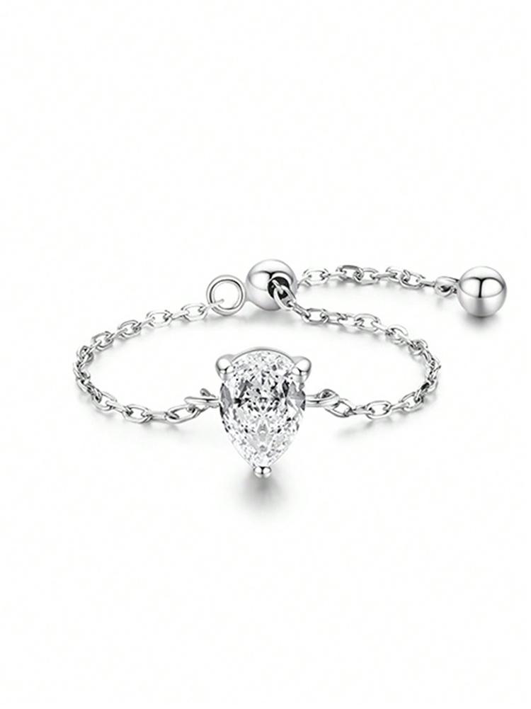 925 Silver Round Oval Water Drop Shape Zircon Chain Adjustable Ring For Women Anniversary Hight Quality Fine Jewelry