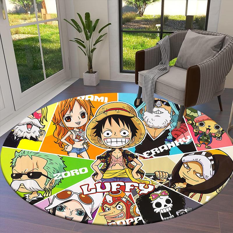 Anime One Piece Round Area Rug Carpet Rug For Living Room Bedroom Sofa Playroom Decor Nonslip Floor Mat