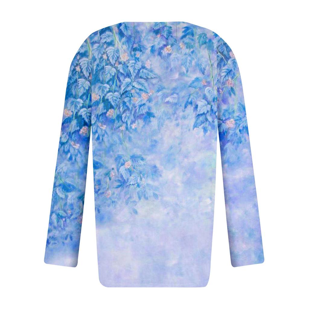 Long Sleeve Blouses For Women Casual V Neck Button Down Shirt Vintage Floral Print Blouse Tops Loose Fit Fall Shirt Top