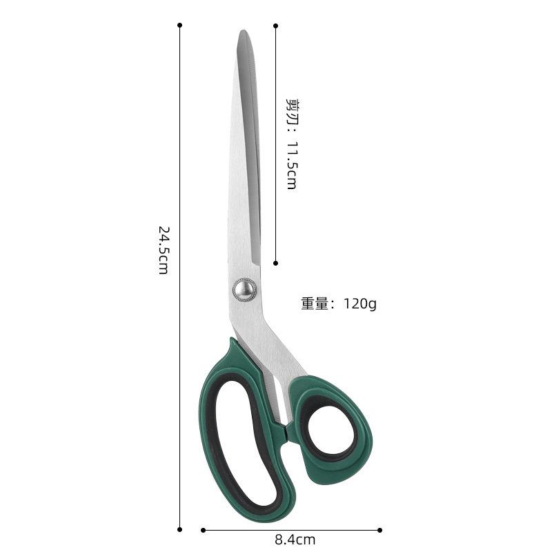Household Scissors with Green Handle for Fabric Cutting and Sewing Crafts