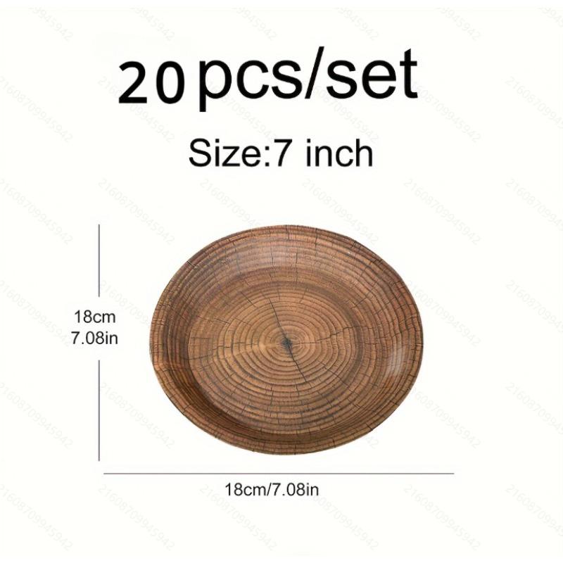 20Pcs Disposable Party Plates, Retro Wood Grain Design, 7 & 9 Inch Paper Plates for Birthday, Holiday, Picnic, Home Use