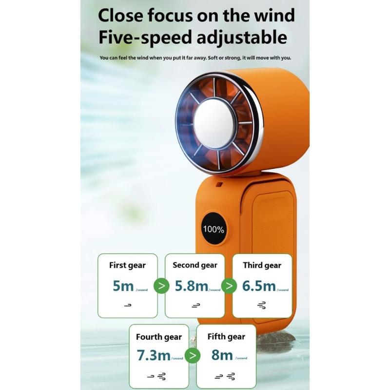 Portable Handheld Fan 5 Speed Mini Cooling Desk Fan Quiet Handheld Fan with Digital Display USB Rechargeable Table Fan