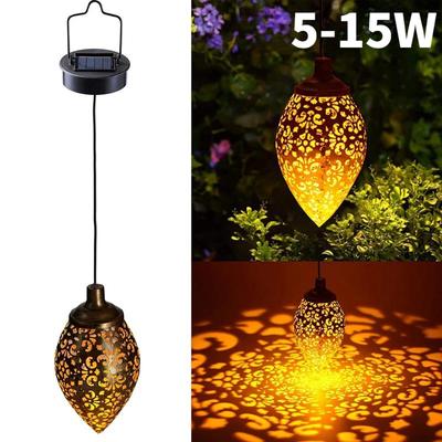 5-15W Solar Landscape Light Waterproof Lantern Outdoor Hanging Solar Lanterns for Garden Courtyard Hollow Decorative Projection Lamp