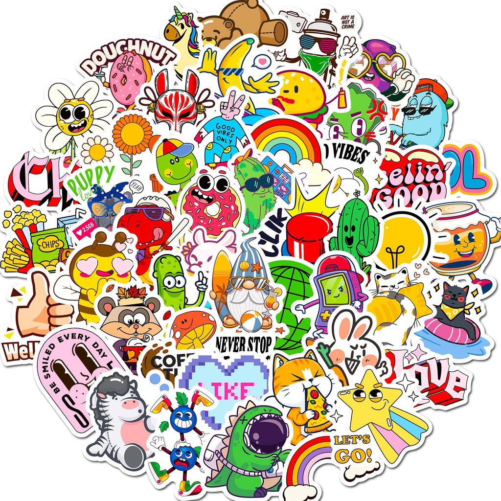 50 Mixed and Matched Web Pictures Stickers Shrimp Skin New Product Cartoon Cute Student Children Reward Stickers