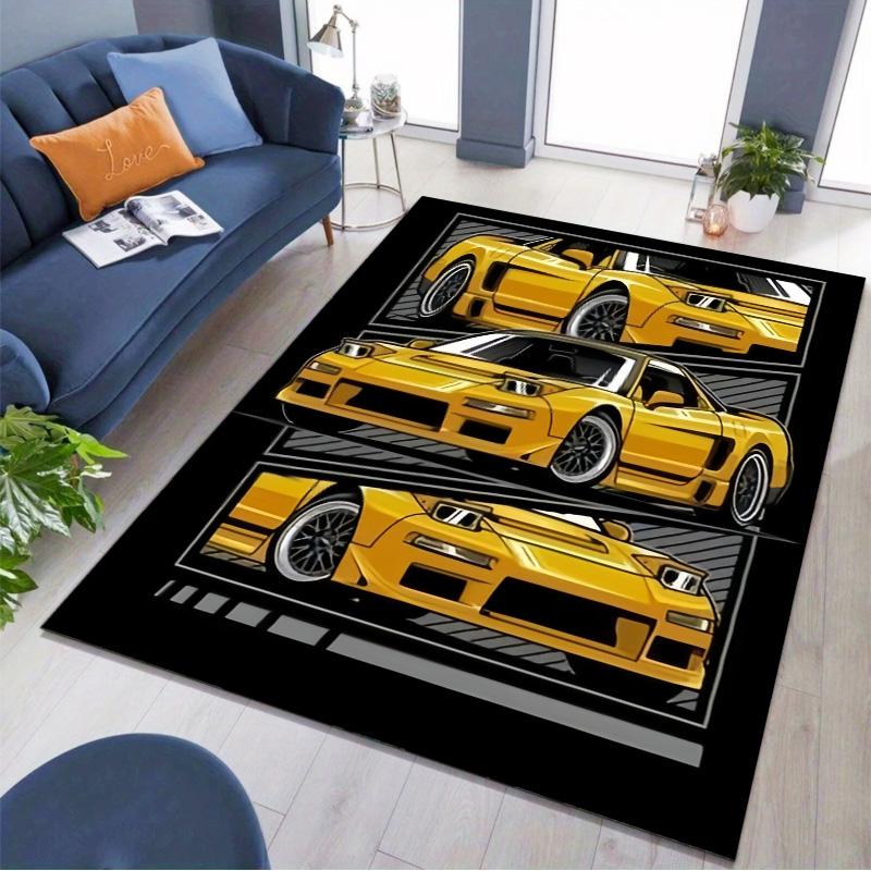 Yellow Classic Tuned Car Multi‑Panel Comic Print Area Rug Non‑Slip Rectangular Floor Mat Car Fan Decor for Gaming Room Living Bedroom