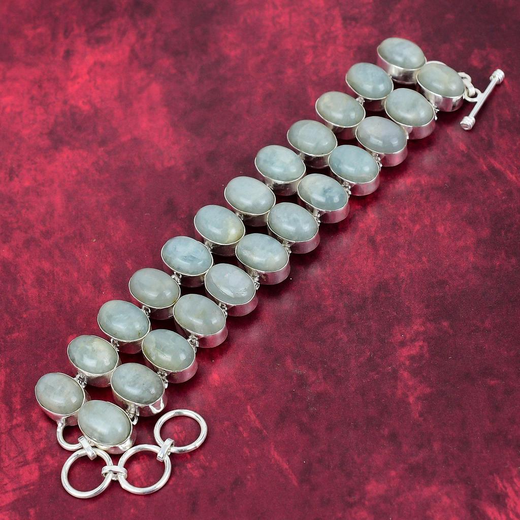 Akvamarin Armbandsmycke, 925 Massivt Sterling Silver Ädelstensarmband Handgjort Smycke, För Memorial Day