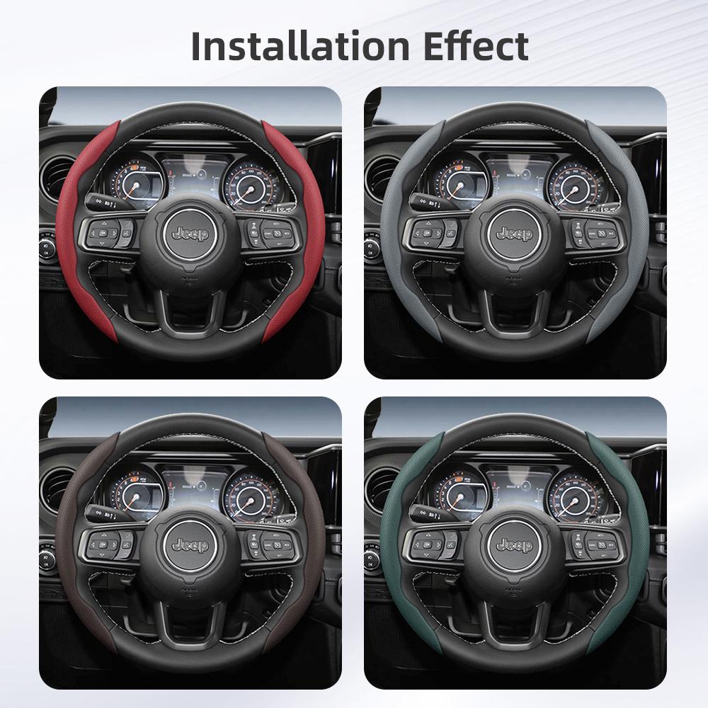 Suitable for Jeep Breathable Hole Leather Steering Wheel Cover Segmented Quick Release Design Non-Slip Durable Compass Renegade Wrangler Grand C AMU1