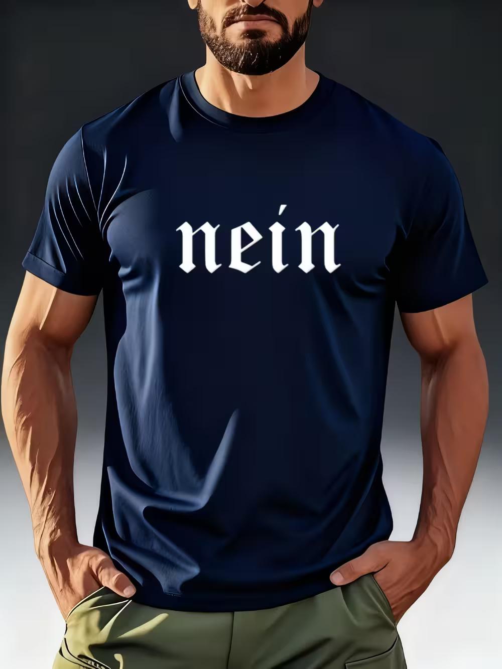Men S Fashion T-Shirt with a Quirky German Theme Featuring The Word  Nein  in a Vintage Font S