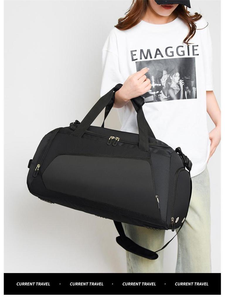 Large Capacity Gym Bag with Wet/Dry Separation, Shoe Compartment, Printed Logo, and Water-Repellent Design