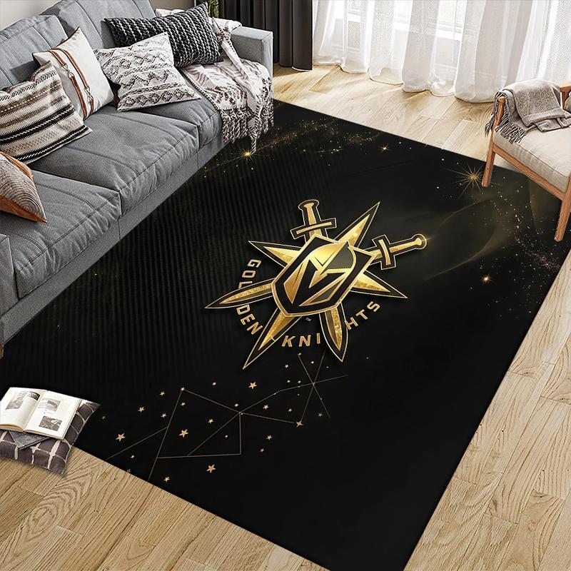 Vegas Golden Knights Flanellmuster Quadratischer Teppich, Läufer, Teppich für Wohnzimmer Schlafzimmer Sofa Spielzimmer Dekor, Rutschfeste Fußmatte