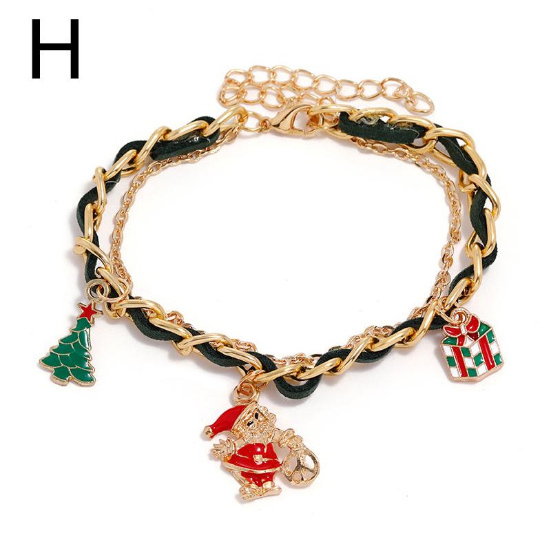 Christmas Reindeer Bracelet Santa Claus Bells Hat Gloves Xmas Tree Pendants Jewelry