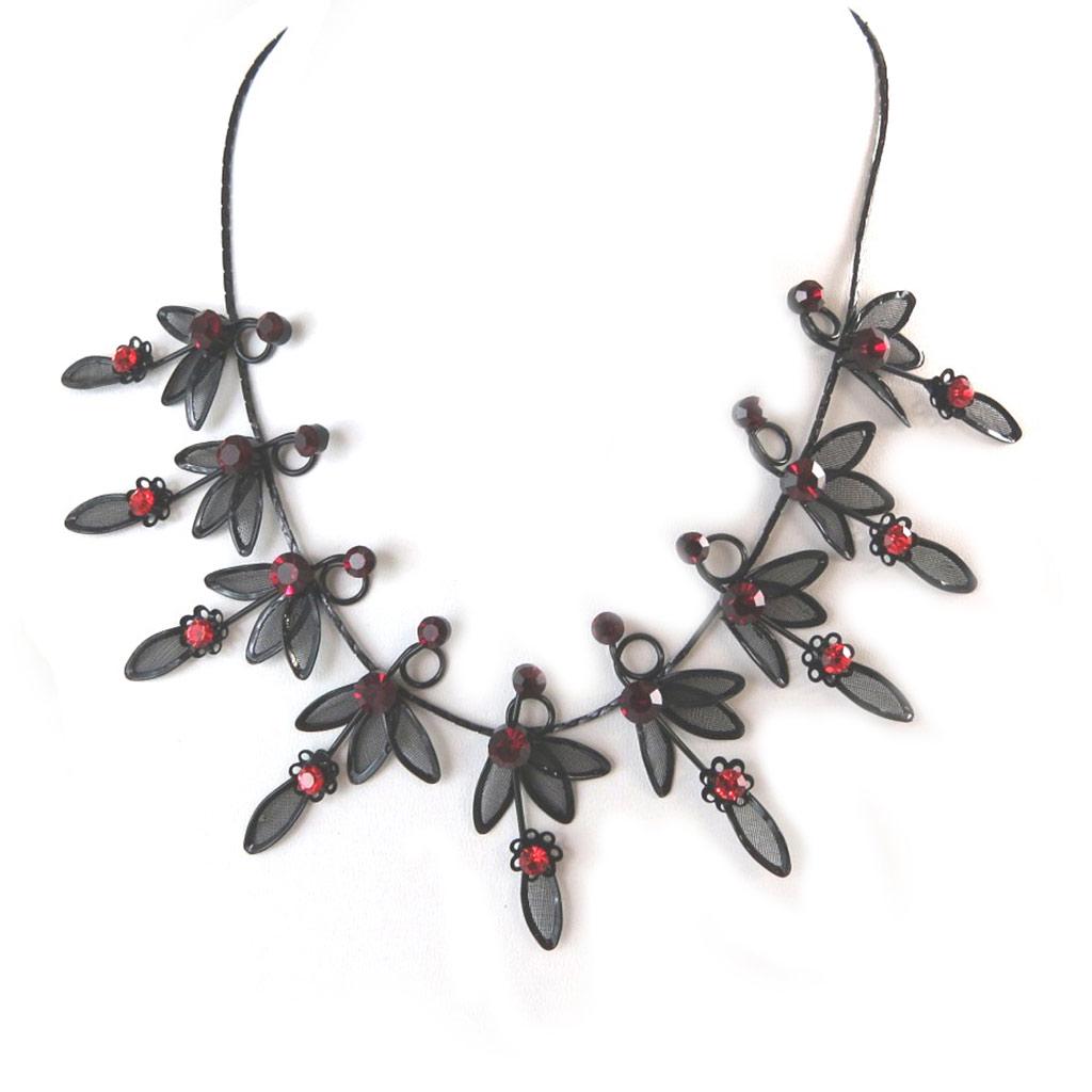 Les Trésors De Lily [N8809] - Designer Necklace 'Paradis Floral' Black Red