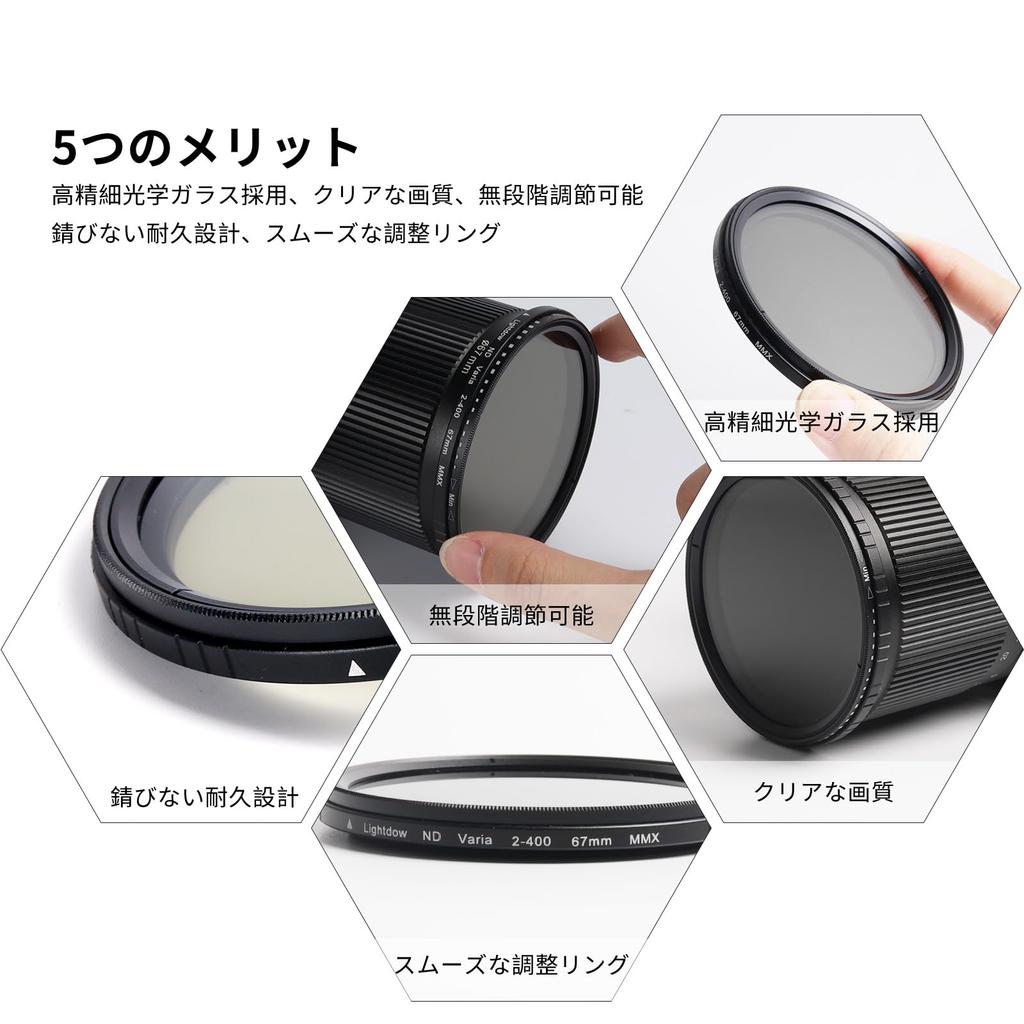 Lightdow 49mm Variable ND Optical and for Landscape Photography and Neutral Density Filter for Camera Lenses ND2-ND400 Filter, Glass, Water-Repellent