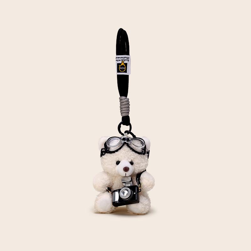 Pilot Bear Plush Keychain Doll Pendant With Flashing Camera For Kids Collectors