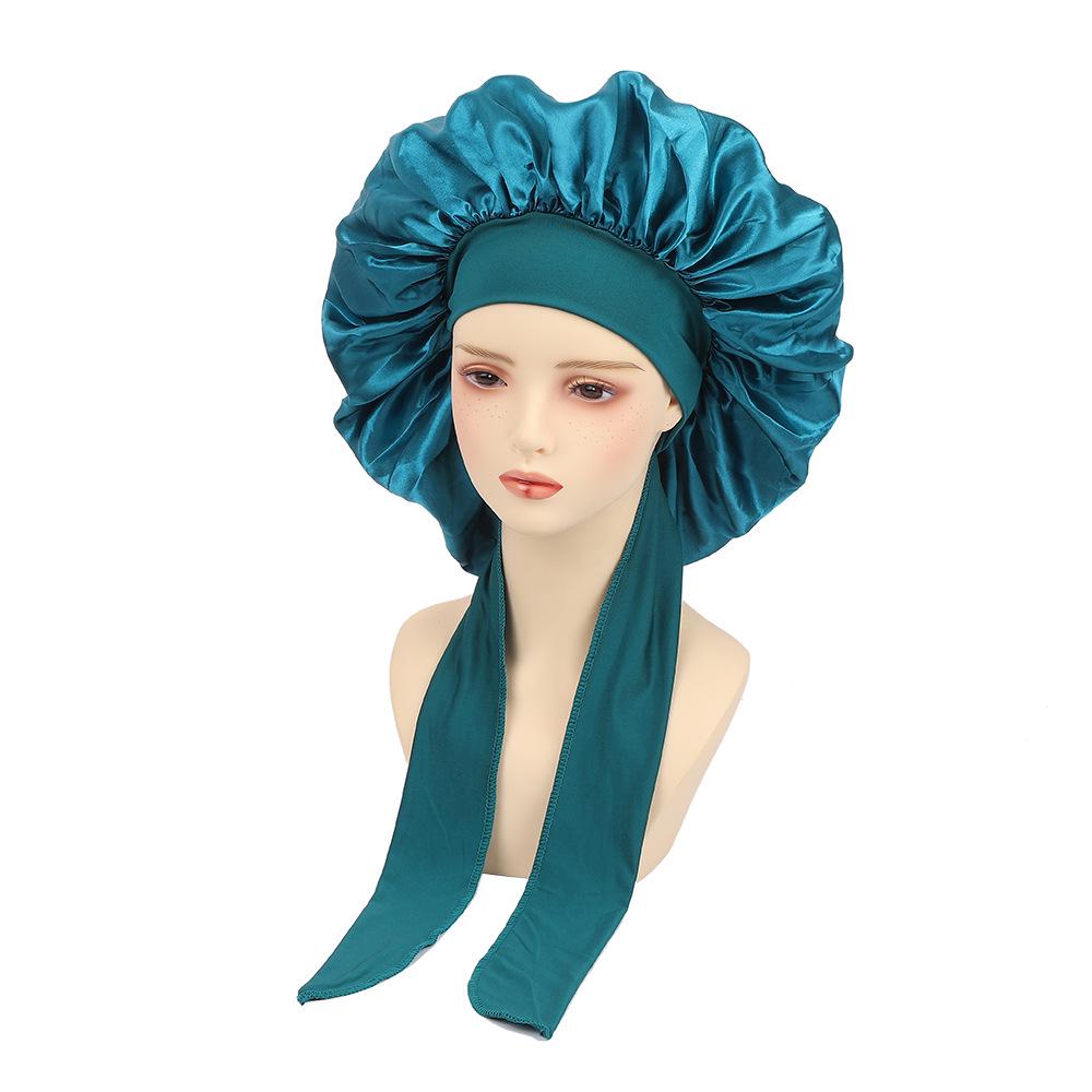 Damen Satin Schlafhaube mit breiter Krempe und Schleife