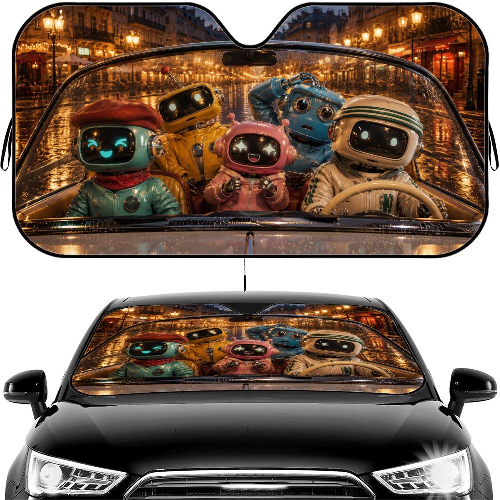 Funny Robot Driving Sun Visor Car Windshield Sun Shade UV Protection Heat Insulation Cover Universal  Sun Protector