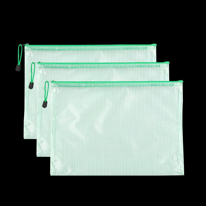 A4 Grid Zipper Bag, File Bag, Transparent Hand-held Storage Bag, Student Stationery Bag, Office Supplies Side-padded Bag