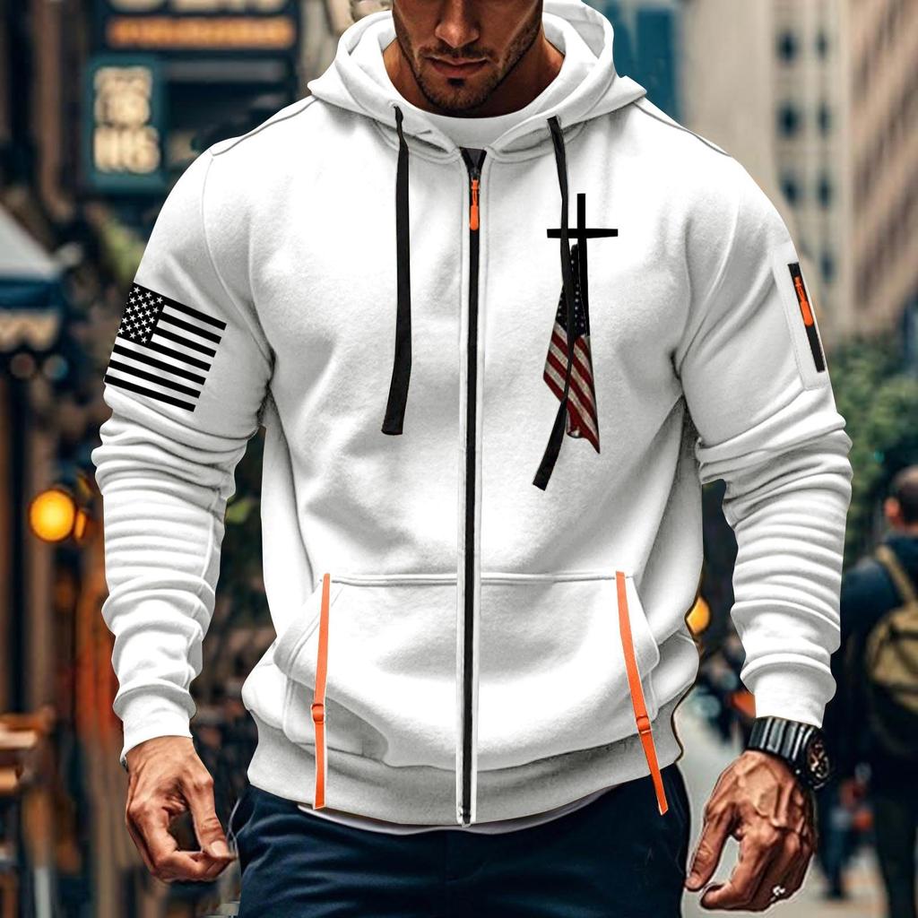 Hanoră sport casual pentru bărbați Hanoră cu glugă Cardigan Fermoar Hanoră cu buzunare multiple