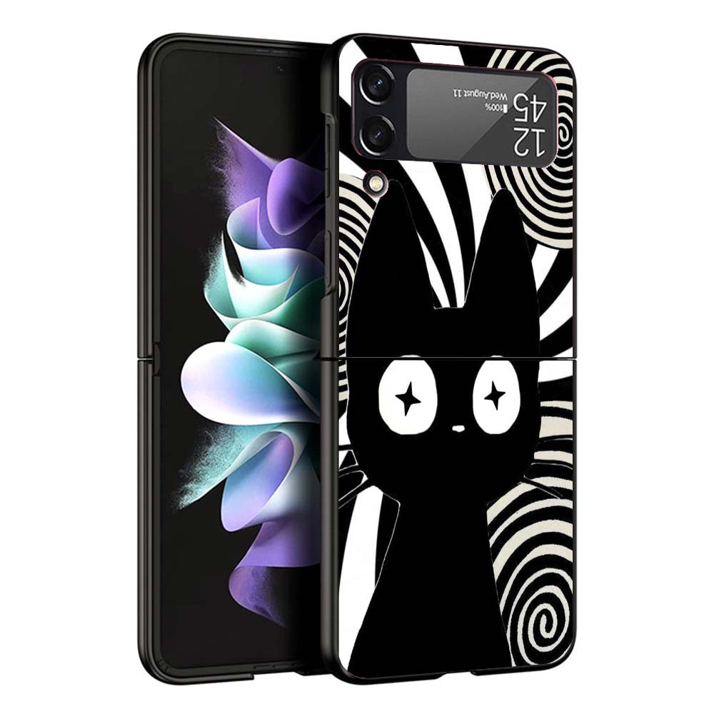 Cartoon Cute Black Cat Phone Case For Samsung Galaxy Z Flip7 Flip6 5G Flip5 Flip4 Flip3 ZFlip 7 6 3 4 5 Shockproof Back Cover Ga