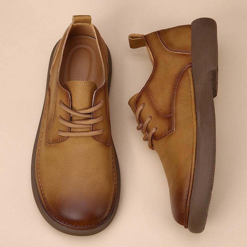 Spring and summer new men's shoes leather trendy breathable versatile soft leather soft sole wide head thick sole casual leather shoes men