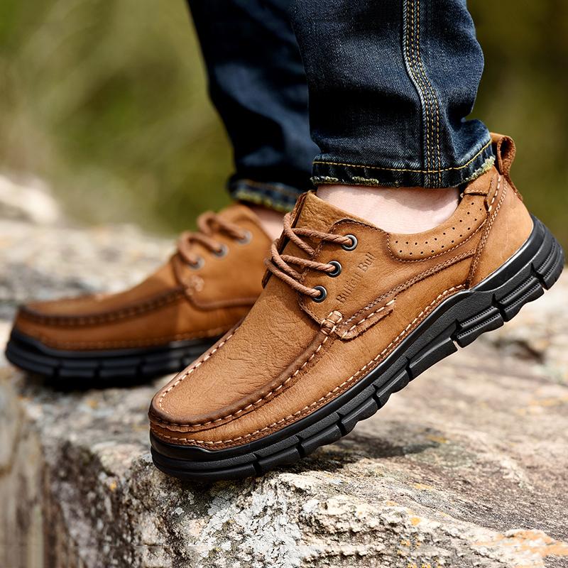 Fashion Spring Autumn Handmade Genuine Leather Men Shoes Outdoor Men's Lace-Up Treking Footwear New Trend Male Comfortable Walking Shoes
