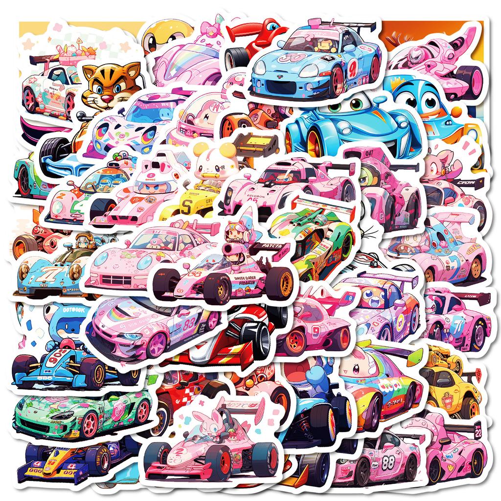 50 Pink Girl Racing Pp Waterproof Decorative Stickers Children'S Reward Stickers