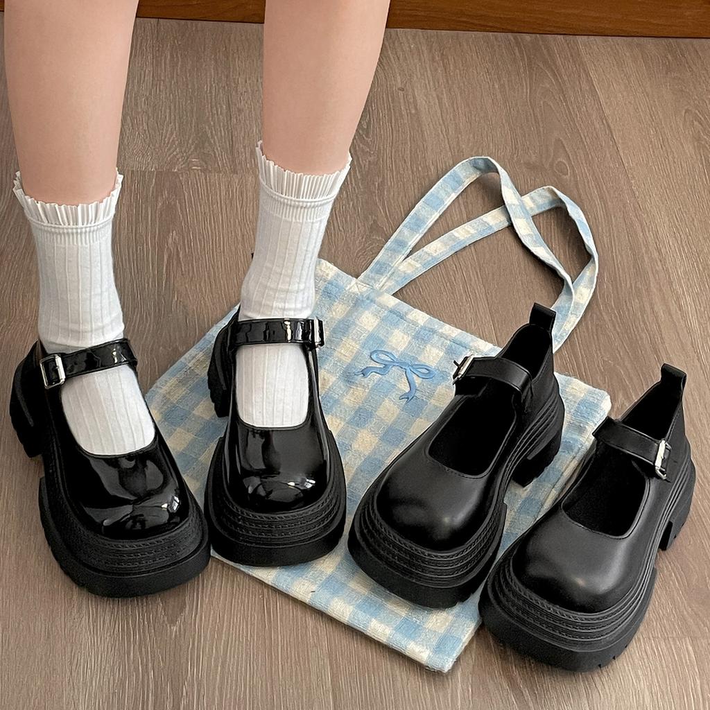 Black French British Style Platform Heightening Small Leather Shoes Women's 2025 New Summer Thick Heel Light Mouth Mary Jane Single Shoes