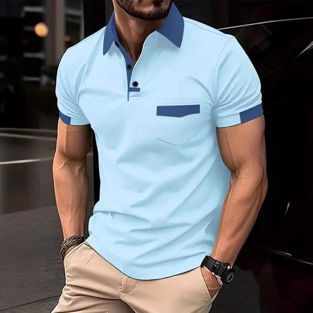 Men's Fashion T-Shirt: Colour-blocked Pocket Polo Shirt – New Relaxed-Fit Sports Top