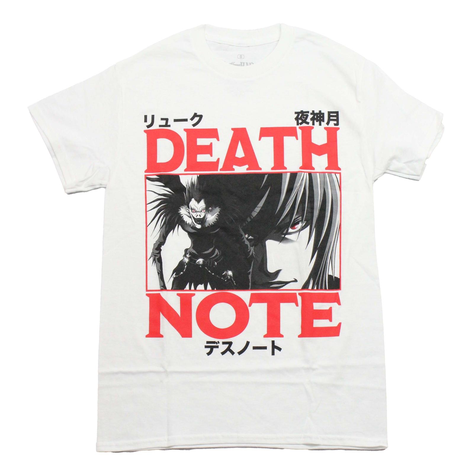 Death Note New Adult T-Shirt - Winged Ryuk Centered Between Red Logo Kanji XXXL