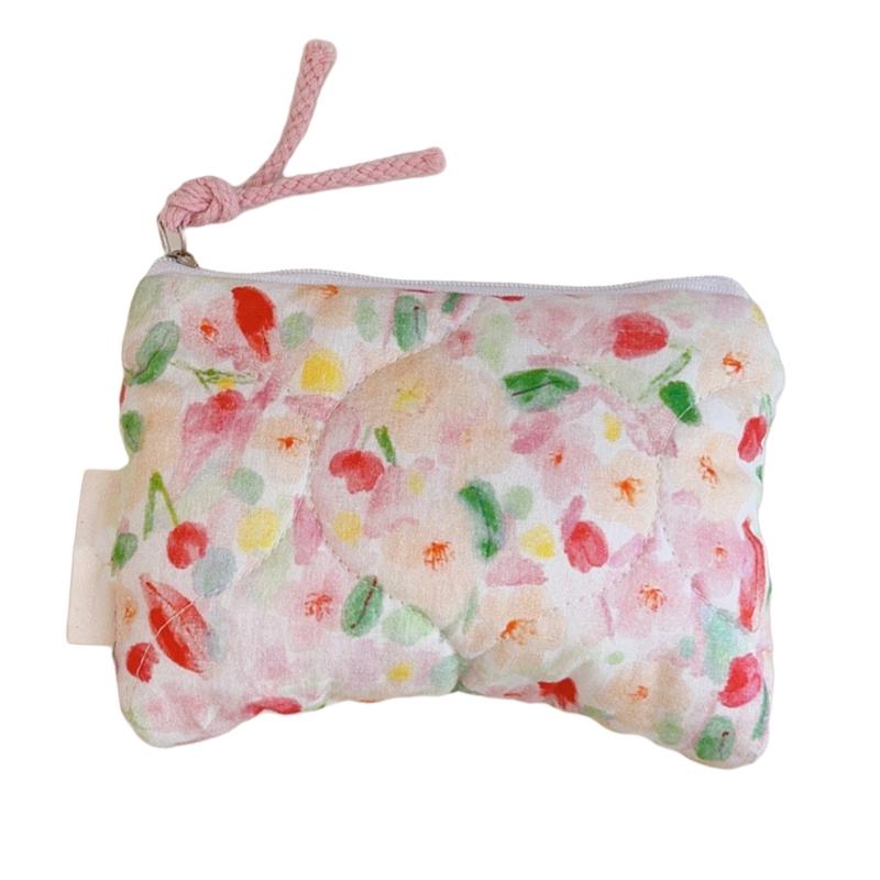 Elegant Flower Print Cosmetic Pouches Compact Cotton Storage Bag Makeup Bag For Lipstick And Essential