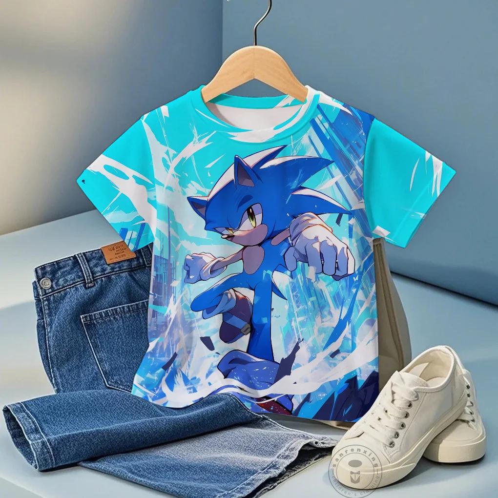 Sonic Kawaii Cotton T Shirt Kids Printed T-Shirt Top Street Fashion Graphic Tshirts For Boys/Girls Breathable Casual Tees